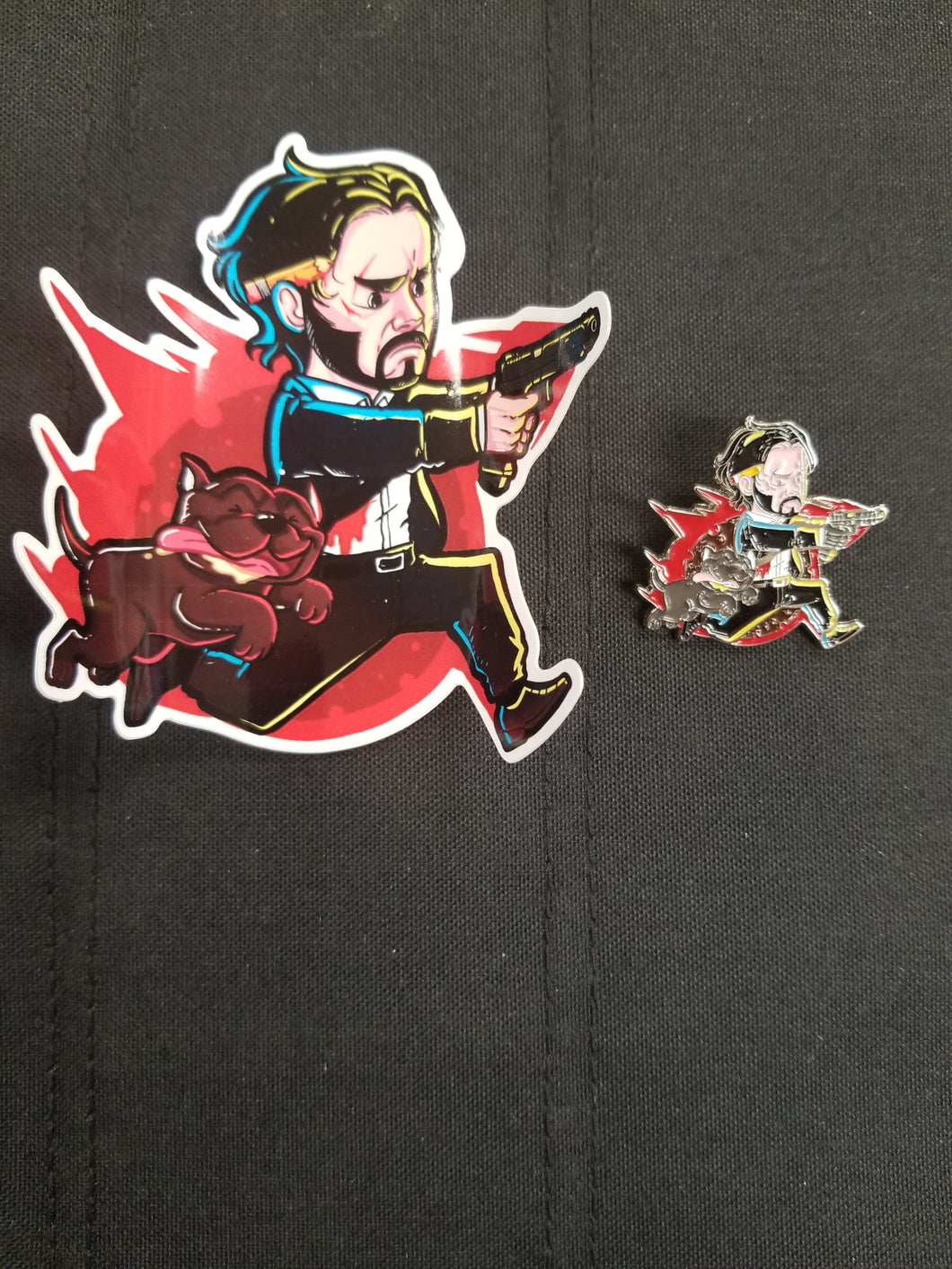 John Wick and Pup Pin and Sticker Combo
