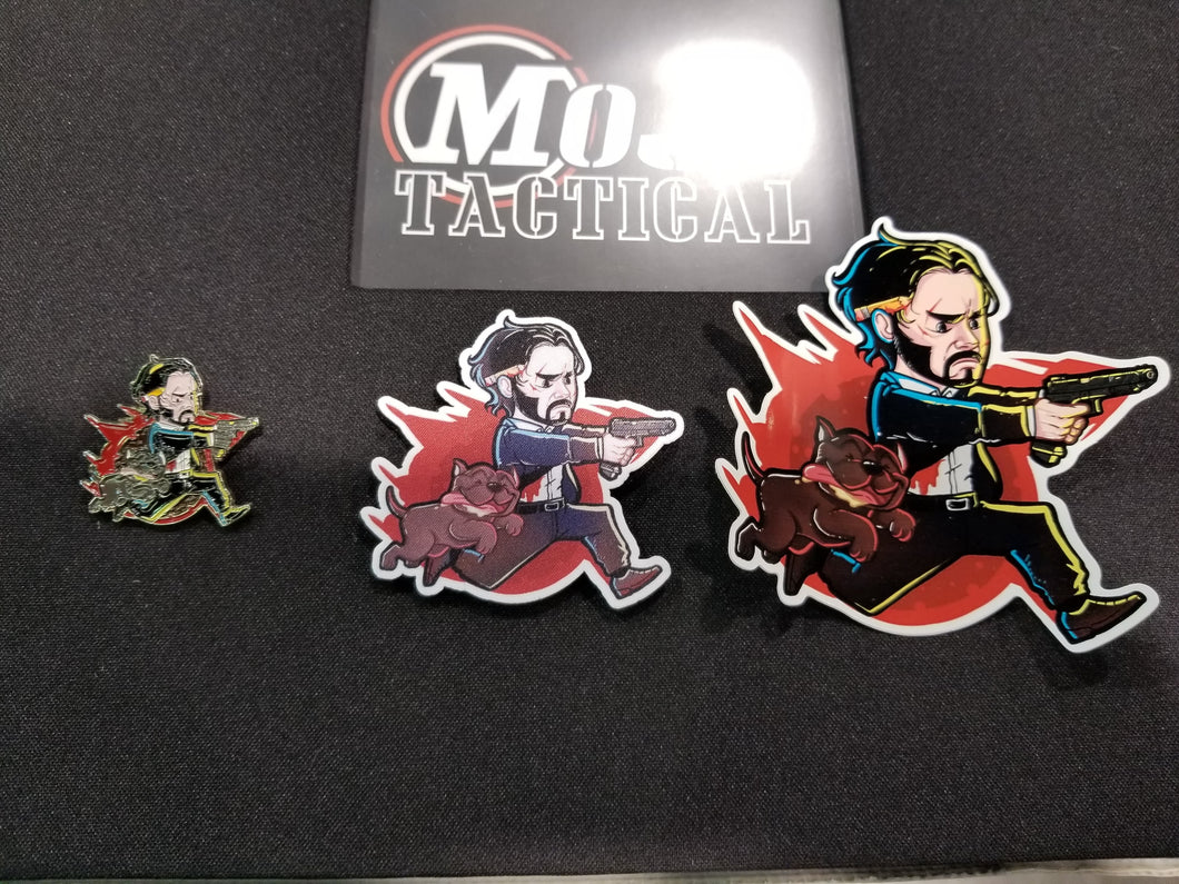 John Wick and Pup Patch, Pin and Sticker Combo